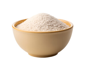 Organic white ragi flour mound in one bowl, clean minimal style.