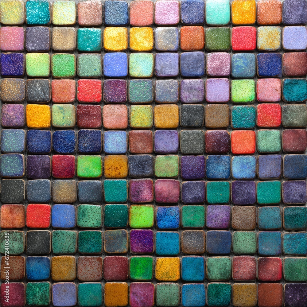 Poster A mosaic of colorful square tiles creating an abstract design