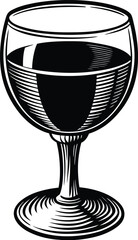 wine glass and bottle silhouette, Wine icons, Various of drink glasses with pink beverage, Wine glass icons set. Red wine glass, outline, filled silhouette, minimalist vector illustration. Stemware


