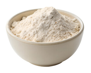 Organic white ragi flour mound in one bowl, clean minimal style.