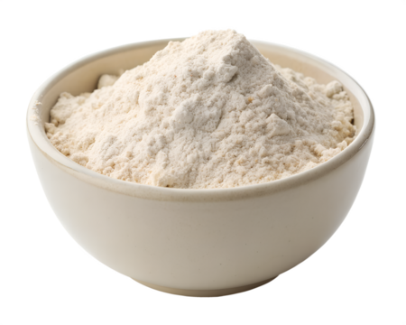 Organic white ragi flour mound in one bowl, clean minimal style.