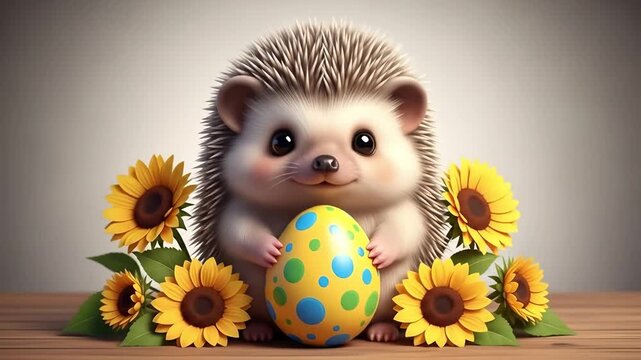 Image is a digital illustration featuring a cute, cartoon-style hedgehog with soft, spiky quills and large, expressive eyes. The hedgehog has a light brown and cream-colored fur, giving it a gentle an