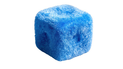 Close-up high angle shot of a single bright blue rough crystal or mineral