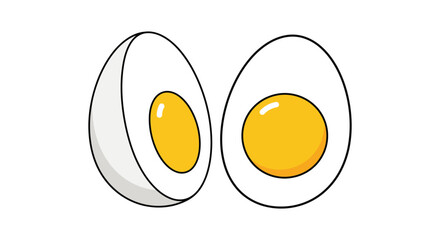 A cartoon illustration of two eggs one whole and one halved