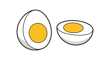 A cartoon illustration of two halves of boiled eggs