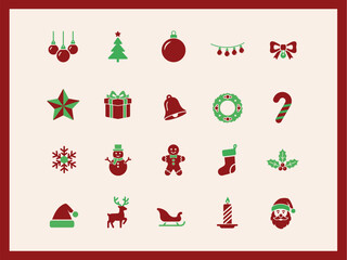 Christmas holiday vector icon set in flat design style