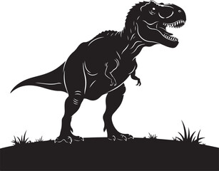 Obraz premium Black Silhouette of a Tyrannosaurus Rex Dinosaur on Grassy Ground T-Rex prehistoric