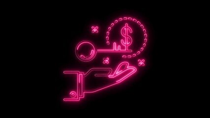Glowing Neon Hand Holding Key to Money Dollar Sign Success Investment Finance Opportunity Concept