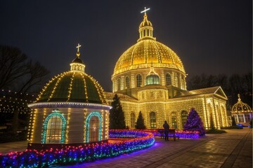 Obraz premium Majestic cathedral illuminated with thousands of festive christmas lights