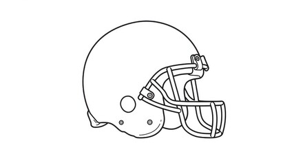 Line drawing of a football helmet, side view.