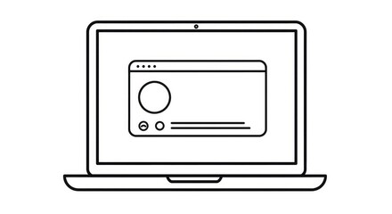 Fototapeta premium A simple black and white line drawing of a laptop computer displaying a generic application window.