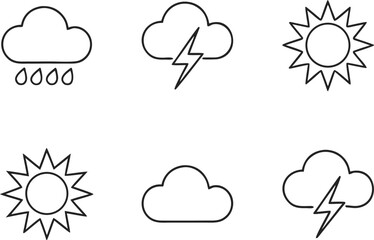 Weather Icon Collection for Digital Design. Modern Weather Symbols and Climate Icons Pack. Cloud Sun and Rain Icon Set. Meteorology Weather Elements Icon Bundle. Seasonal Weather Icon Graphics Collect