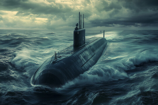 Powerful looking submarine in the ocean 