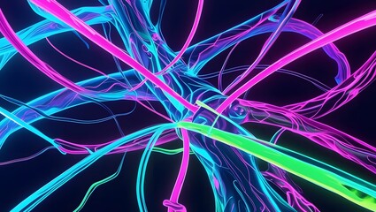 Abstract Digital Art with Luminous Neon Arcs and Veins