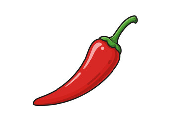 Cartoon Red Chili Pepper with Green Stem Illustration.