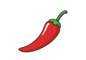 Cartoon Red Chili Pepper with Green Stem and Leaves.