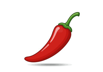 Cartoon Red Chili Pepper with Green Stem and Shadow.