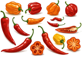 Assorted Chili Peppers: Colorful Variety of Hot Peppers.
