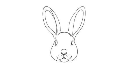 A minimalist one-line drawing of a rabbit's head with long ears against a clean white background.