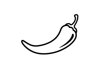 Black and White Chili Pepper Outline Illustration.