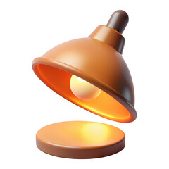 A warm glowing desk lamp with a circular base isolated on transparent background