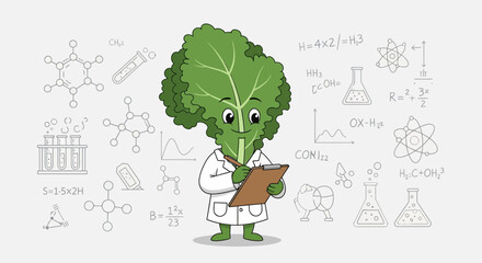 Animated Leaf Character in a Lab Coat Pondering Scientific Formulas And Worksheets
