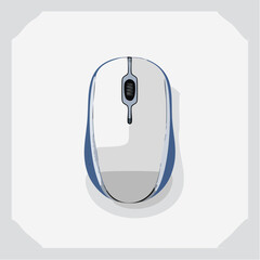 Jolie souris d'ordinateur, épurée, bicolore, bleue et blanche, fond blanc, sans fil