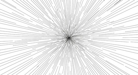 Abstract explosion of thin, dark gray lines radiating outwards from a central point against a white background.