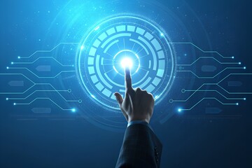 Futuristic Fingerprint Scan Unlocking High-Tech Security with Digital Interface and Glowing Hexagon Background