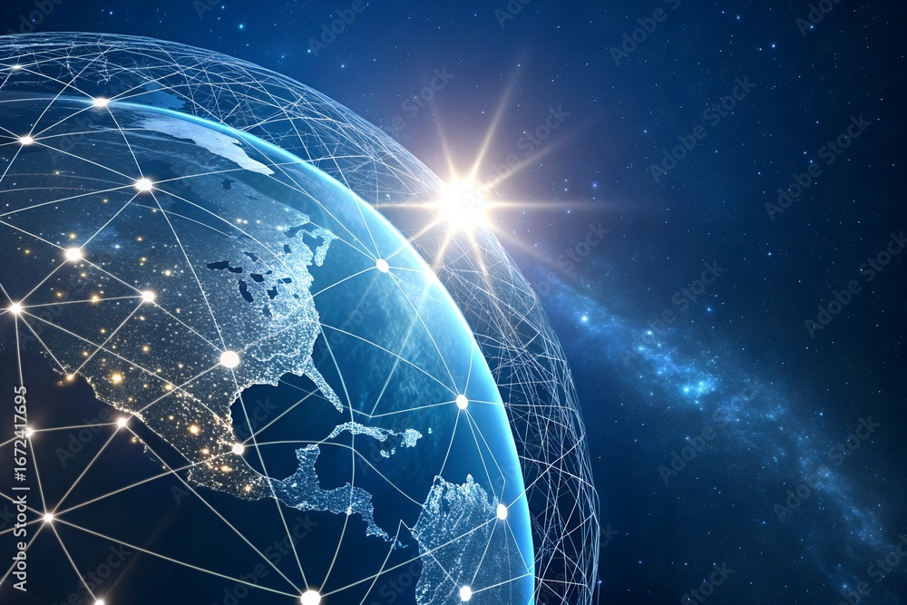 Aufkleber global network data visualization and technology connectivity