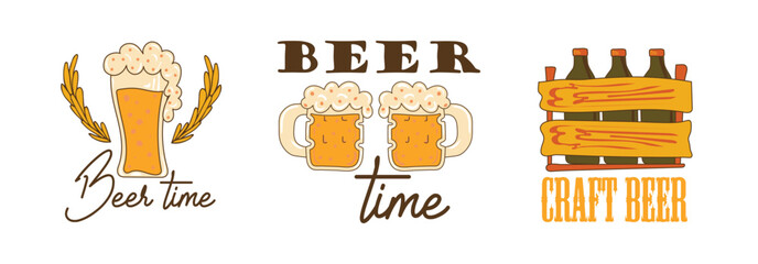 рабочий 55-29Oktoberfest sticker set. Stickers with beer signs and beer inscriptions. Golden drink. Traditional beer festival. Beer holiday. Vector illustration.