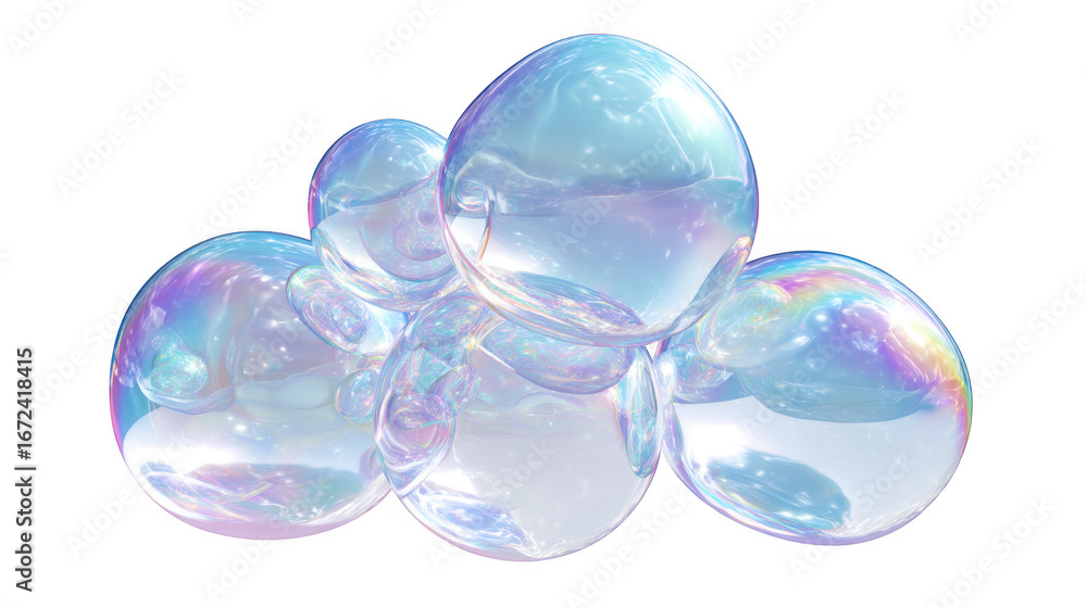 Aufkleber a cluster of five iridescent soap bubbles delicately floating together capturing light and color