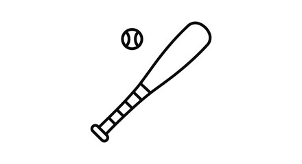 A black and white illustration of a baseball bat and ball