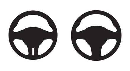 Two black steering wheels on a white background