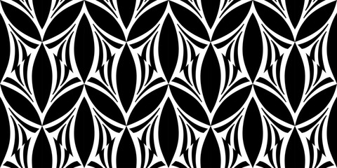 Vector seamless texture pattern. Modern geometric background. Monochrome geometric pattern with abstract leaves. Abstract geometric seamless pattern. Diagonal mosaic tiles