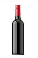 Black wine bottle mockup isolated on a white background with a clipping path red cap