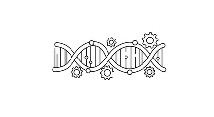 DNA strand with gears, representing genetic engineering or biotechnology.