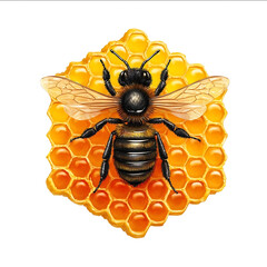 3D realistic honeycomb with bee vector illustration on a white background detailed character illustrations and fullbody portrait photography
