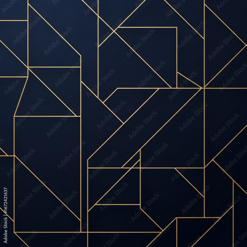 Aufkleber geometric pattern with golden lines forming triangles and squares on dark blue background is present