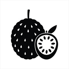 Whole and Half Soursop Fruit Line Art Vector Design