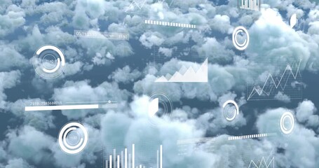 Animation of data processing against clouds in the sky - Powered by Adobe