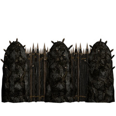 wood and stone wall with pikes