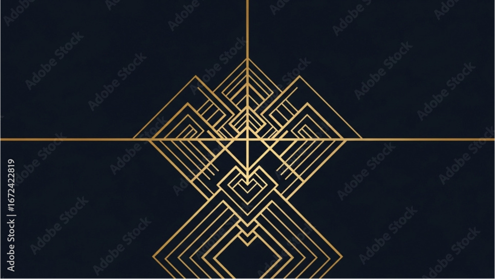 Aufkleber geometric pattern with gold lines forming abstract shapes on dark background symmetrical design styl
