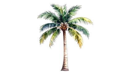Obraz premium A Realistic Watercolor Painting of a Tall Coconut Palm Tree with Lush Green Fronds.