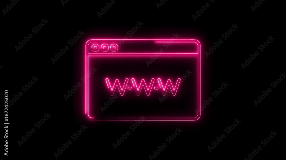 Poster glowing neon w browser icon interface element isolated on black background digital art colorful