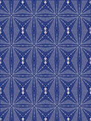 Seamless geometric star pattern in blue and white. The design features symmetrical star-like shapes with fine line details.