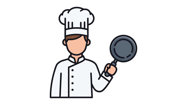 Culinary Craft: A stylized graphic presents a chef in uniform, brandishing a pan, ready to create a gastronomic masterpiece.
