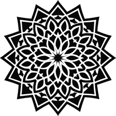 Vector art of elegant floral star design featuring intricate petal arrangements and symmetrical patterns creating a sophisticated and decorative artwork