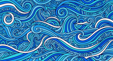 Abstract Blue Ocean Waves Pattern, Dynamic Water Texture Background, Seamless Design