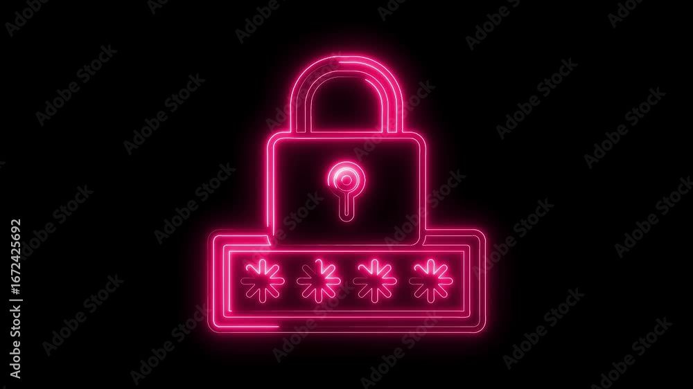 Poster glowing neon pink lock icon password input security digital concept isolated black background video
